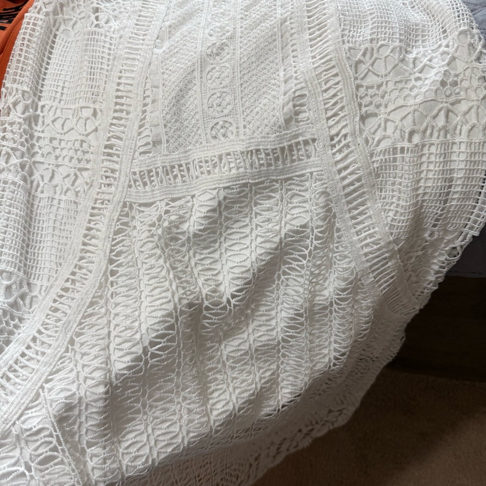 NEW-XCVI Bohemian Semi-Sheer White Open Crochet Maxi Skirt with Partial Liner-M - Picture 7 of 12